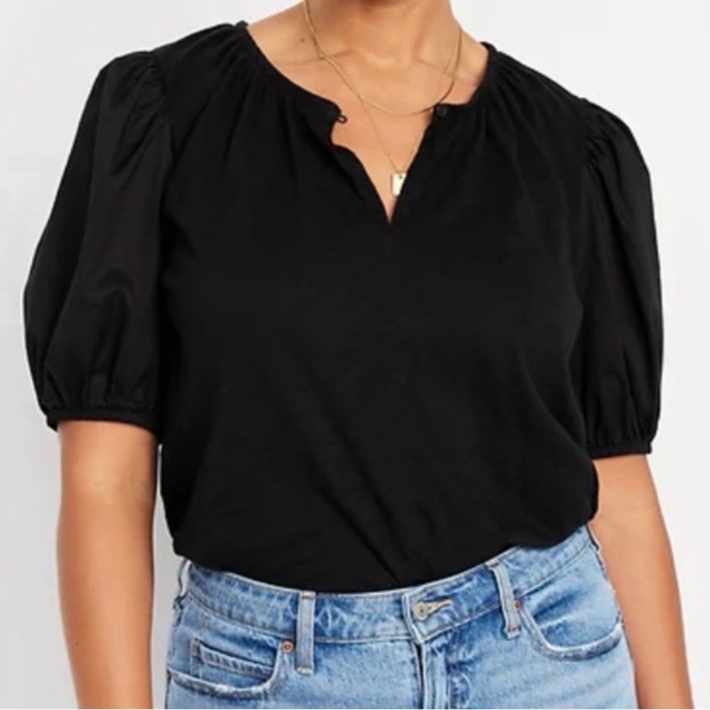 Old Navy Top Size 3X Black Tshirt Feel Puff Sleeve Peasant Boho Blouse